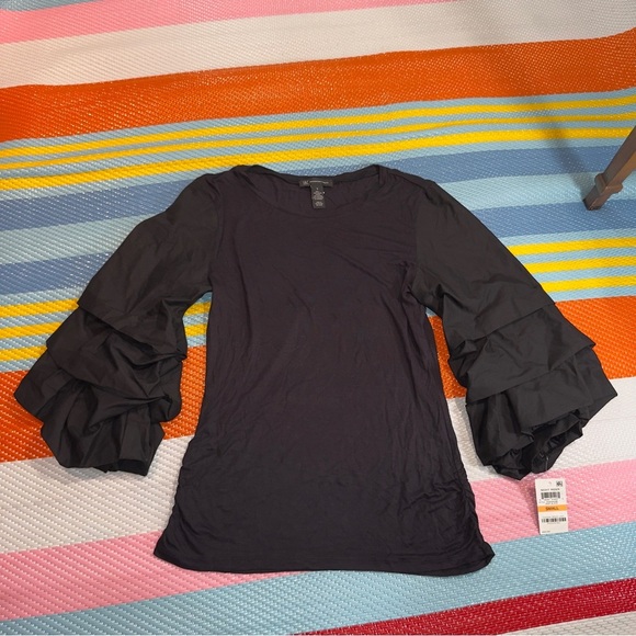 INC International Concepts Black Bell Long Sleeve Blouse Women’s Size Small - Picture 1 of 4
